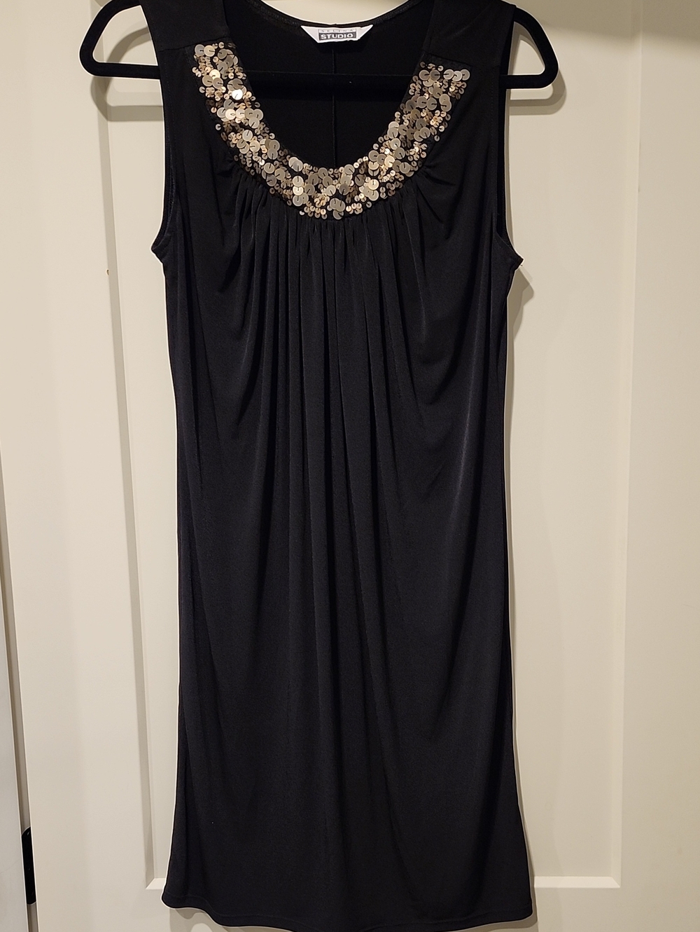 Studio I Black Midi Dress with Gold Sequin Scoop Neck